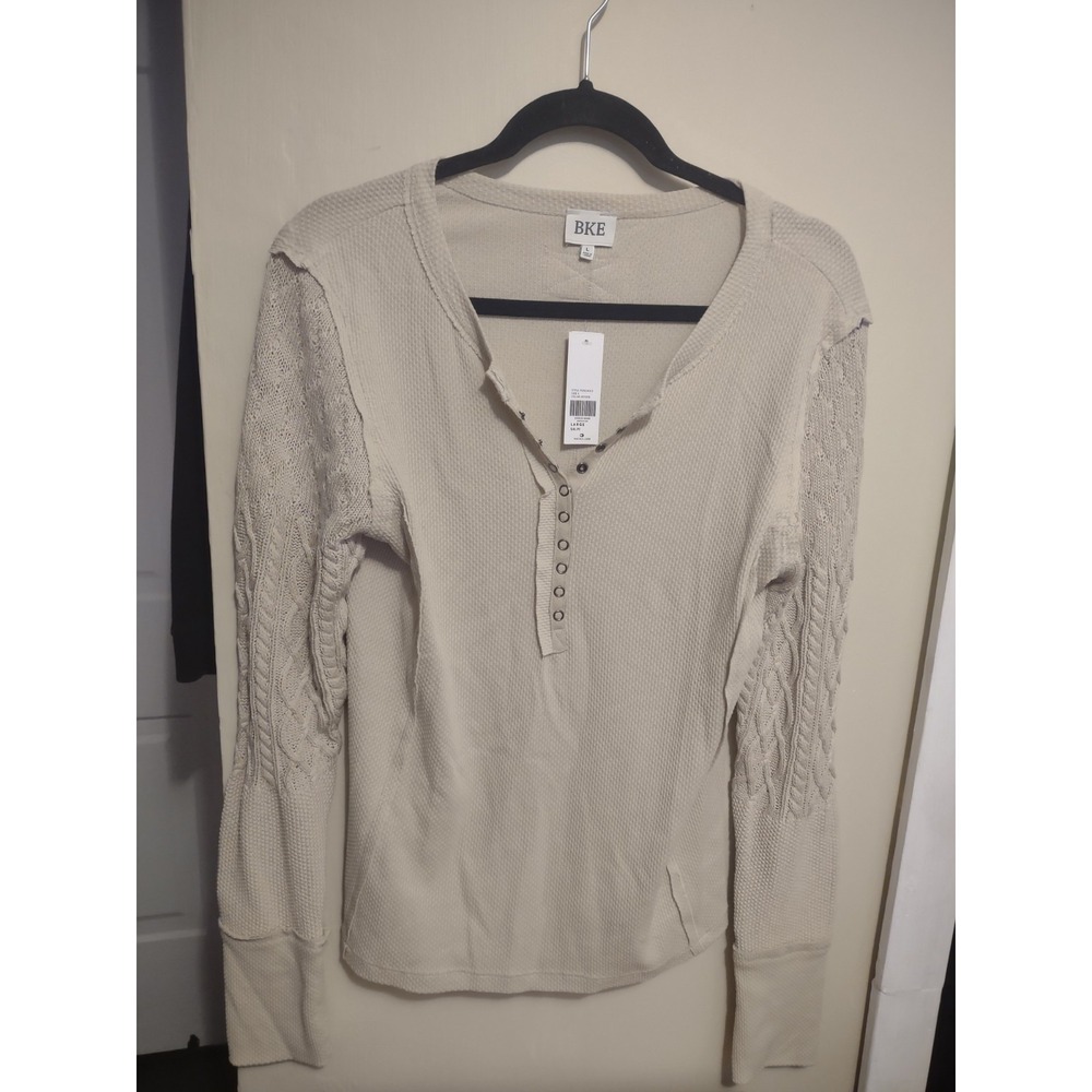 BKE Henley Thermal Top L Lagenlook Layered Timeless Soft Minimalist Neutral Boho
